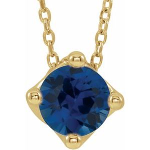 14K Yellow Blue Sapphire Solitaire 16-18" Necklace