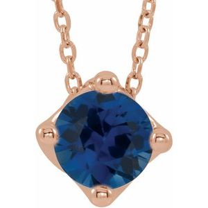 14K Rose Blue Sapphire Solitaire 16-18" Necklace