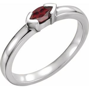 Sterling Silver Mozambique Garnet Marquise Stackable Family Ring