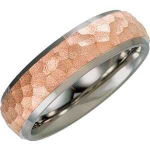 Titanium & Rose Immerse Plated 7 mm Hammered Finish Beveled Edge Band Size 10