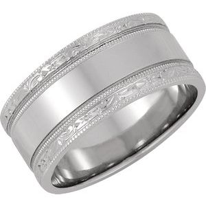 14K blanc 8,5 mm Design-gravé bande taille 4