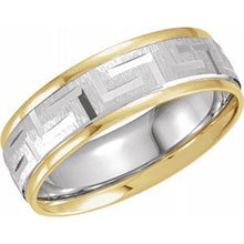 Load image into Gallery viewer, 18K Yellow &amp; Platinum 7 mm Greek Key Pattern Band  Size 12.5
