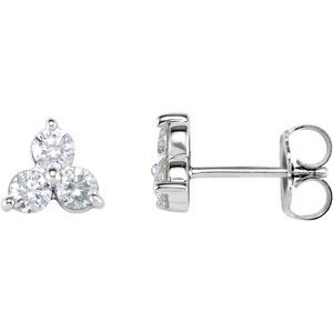 14K White 1 CTW Three-Stone Diamond Earrings