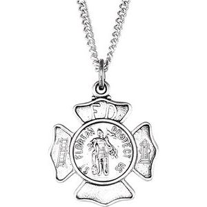 Sterling Silver 16.7x9 mm St. Florian 18" Necklace