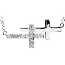 Load image into Gallery viewer, Sterling Silver Cubic Zirconia Double Sideways Cross 18&quot;  Necklace

