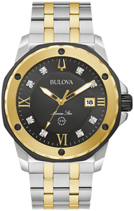 98D175 Bulova Marine Star Black Dial Stainless Steel Bracelet